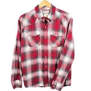Ariat Retro‎ Fit Mens L Western Pearl Snap Button Up Plaid Red Western Classic